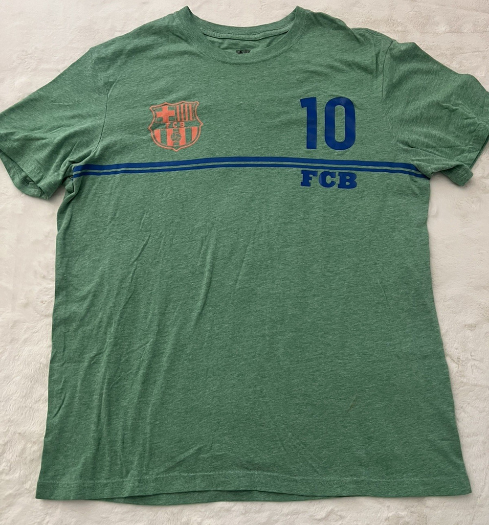 FC Barcelona Messi #10 Graphic T Shirt Green Soccer Fan Tee Mens Large